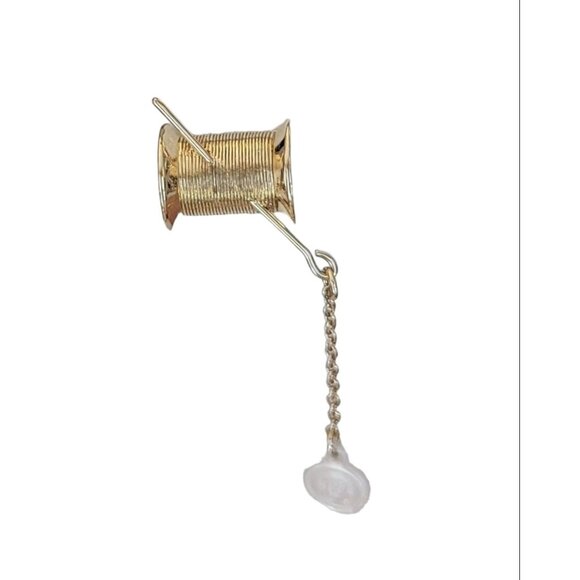 Avon Gold Tone Needle Thread, Button Charm Dangle Lapel Scatter Pin, Signed K353 - Picture 4 of 5